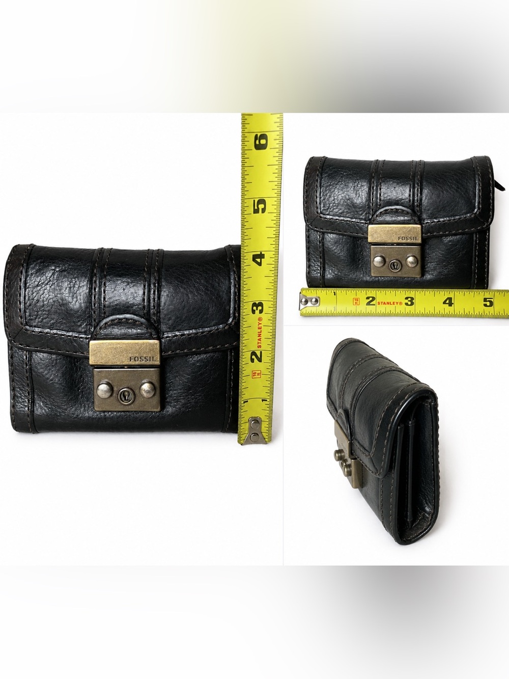 Discontinued Fossil Maddox Black Leather Push Lock Wallet Y2K Organizer Vintage - Picture 6 of 7